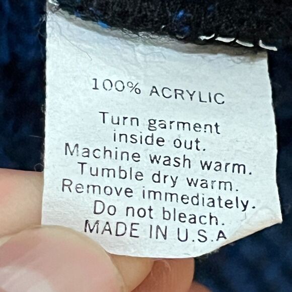 Vintage 80s Le Tigre Knit Sweater Blue Black Made in USA - Men's Size Large - Picture 4 of 7